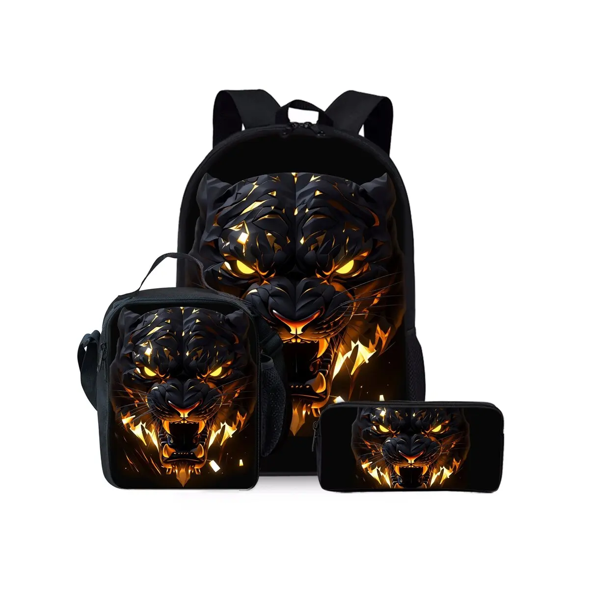 

Fierce Tiger King Three Piece Backpacks Set for Boy and Girls Best Gifts 3D Cartoon School Backpack for Children