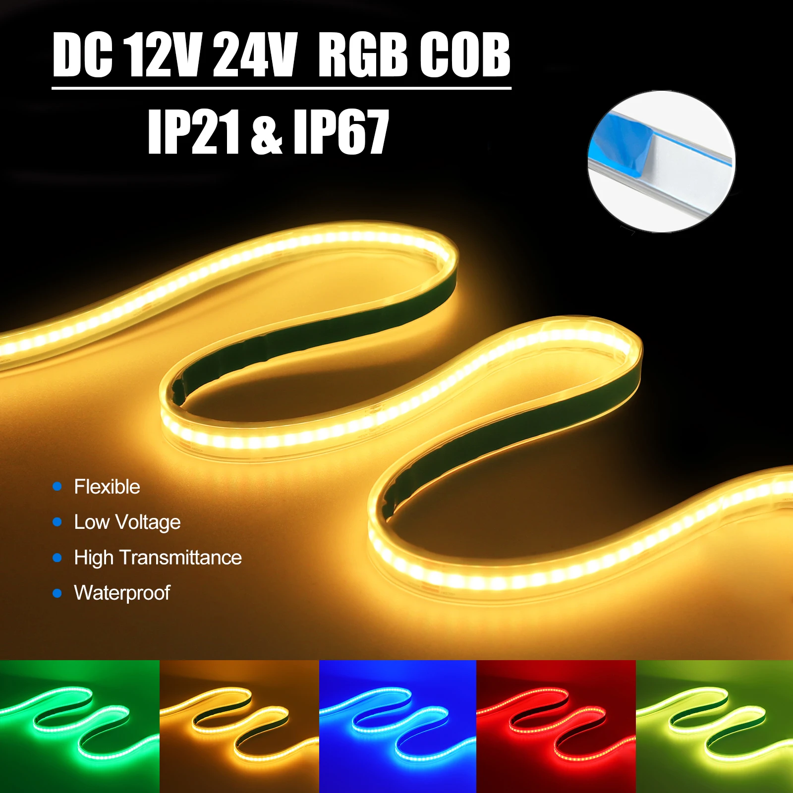 

DC 12V 24V RGB COB LED Strip 576 840LEDs/M TV BackLight Home Decor IP67 Waterproof IP21 Self Adhes Flexible Ribbon Diode Light