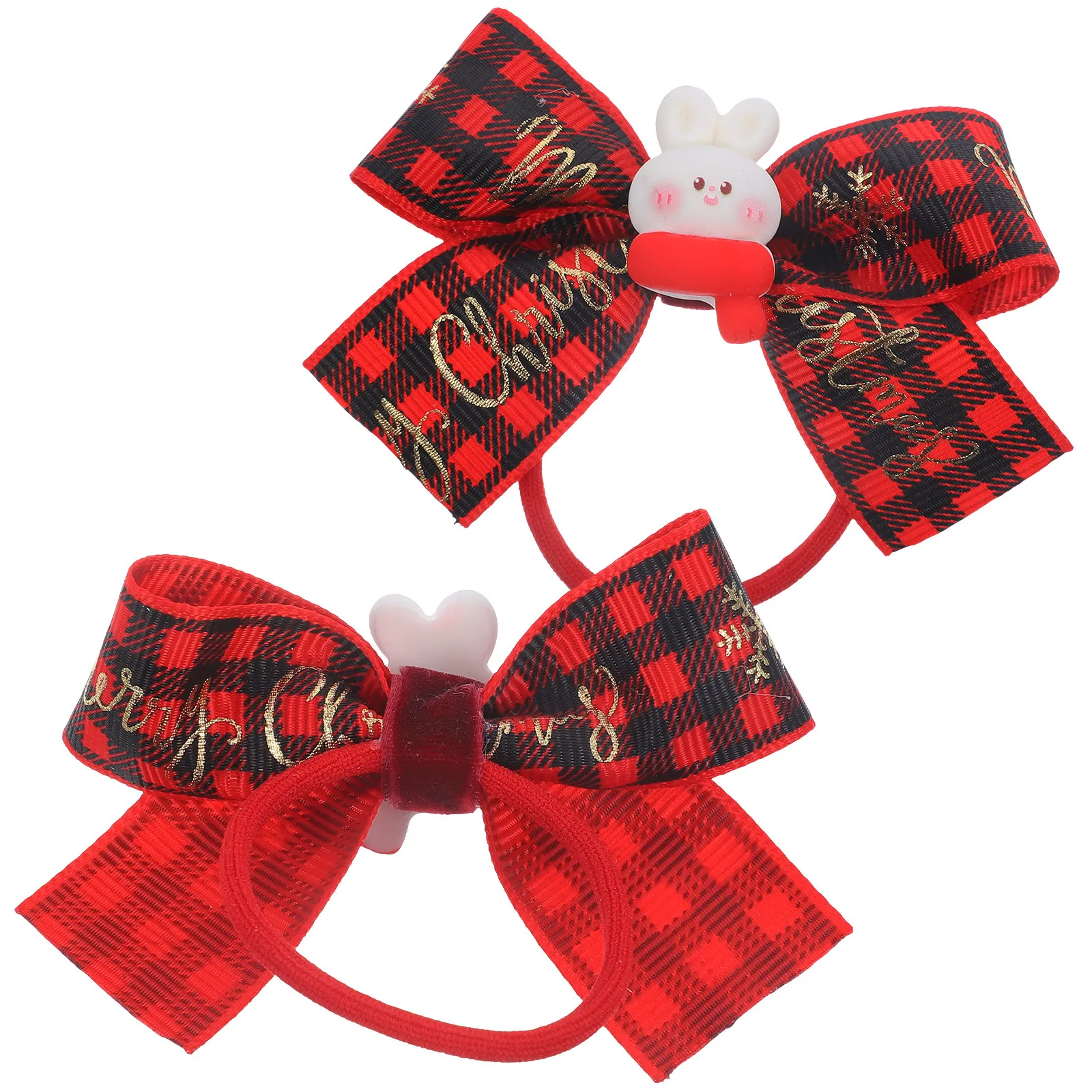 2Pcs Xmas Bow Hair Ties Elastic Hair Rope Fine Texture Bright Colors Excellent Workmanship for Daily Party Holiday Use