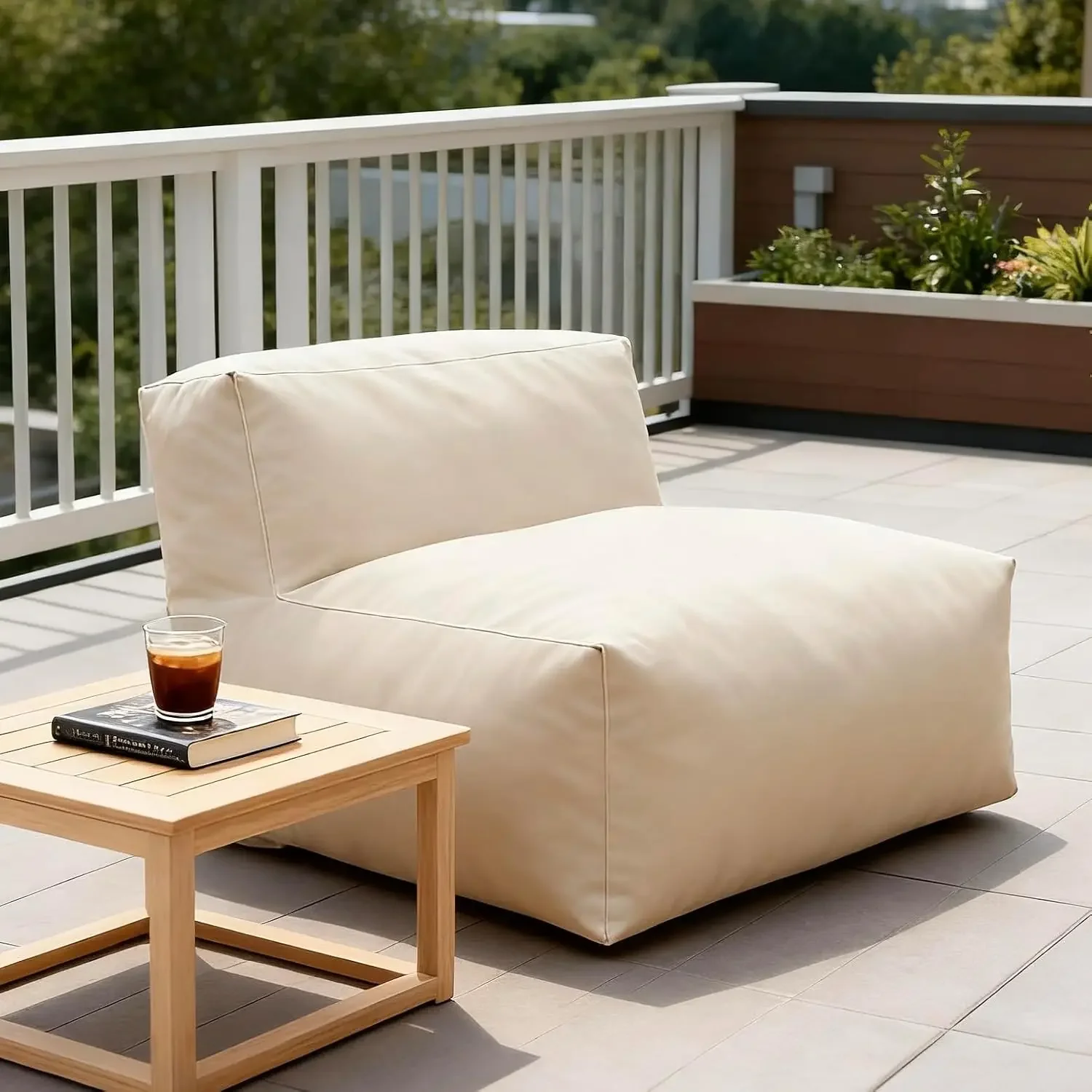 Sillón Puff para Exteriores, Sofá Modular de Patio Relleno de Espuma con Asiento Central | Tela de olefina resistente al agua, revestimiento de TPU, funda desmontable