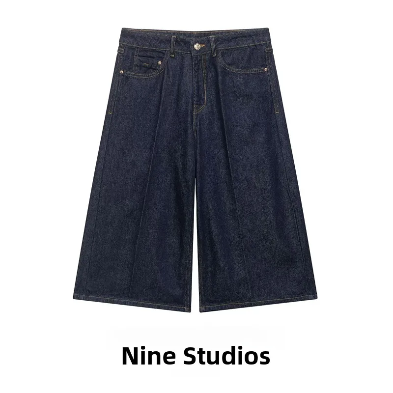 

Nine Zar Women's Casual Long Denim Shorts Straight Leg Five-Point Pants Spring Cotton Natural Waist Button Closure