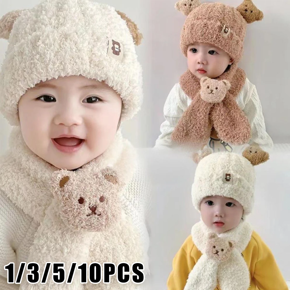 

Teddy Bear Fleece Baby Hat Scarf Set Winter Warm Infant Ear Flap Cap with Neck Warmer Adorable Toddler Gift Set