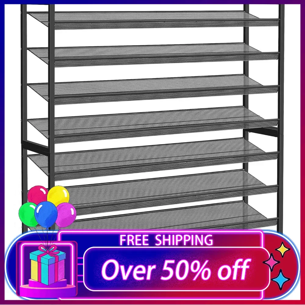 

8 Tier Shoe Rack Organizer,Max Holds 50 Pairs,Metal Shoe Storage Shelf,4-Tier Stackable Shoes Organizer for Garage, Entryway