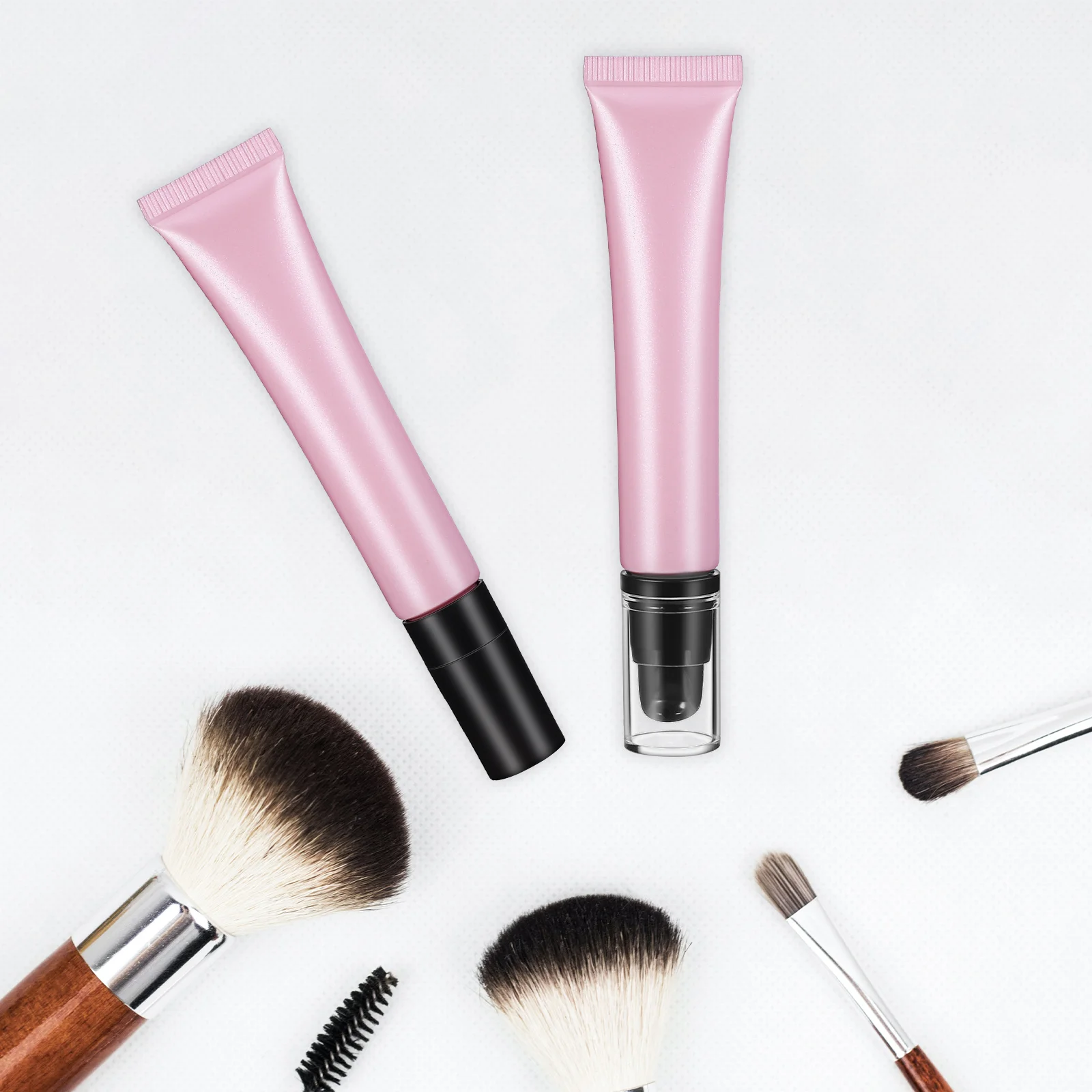 

2 Squeeze Tubes 20g Pink Matte Black Cap Pump Empty Lip Gloss Travel Refillable Sample Containers Soft Tube Set Skincare Tool
