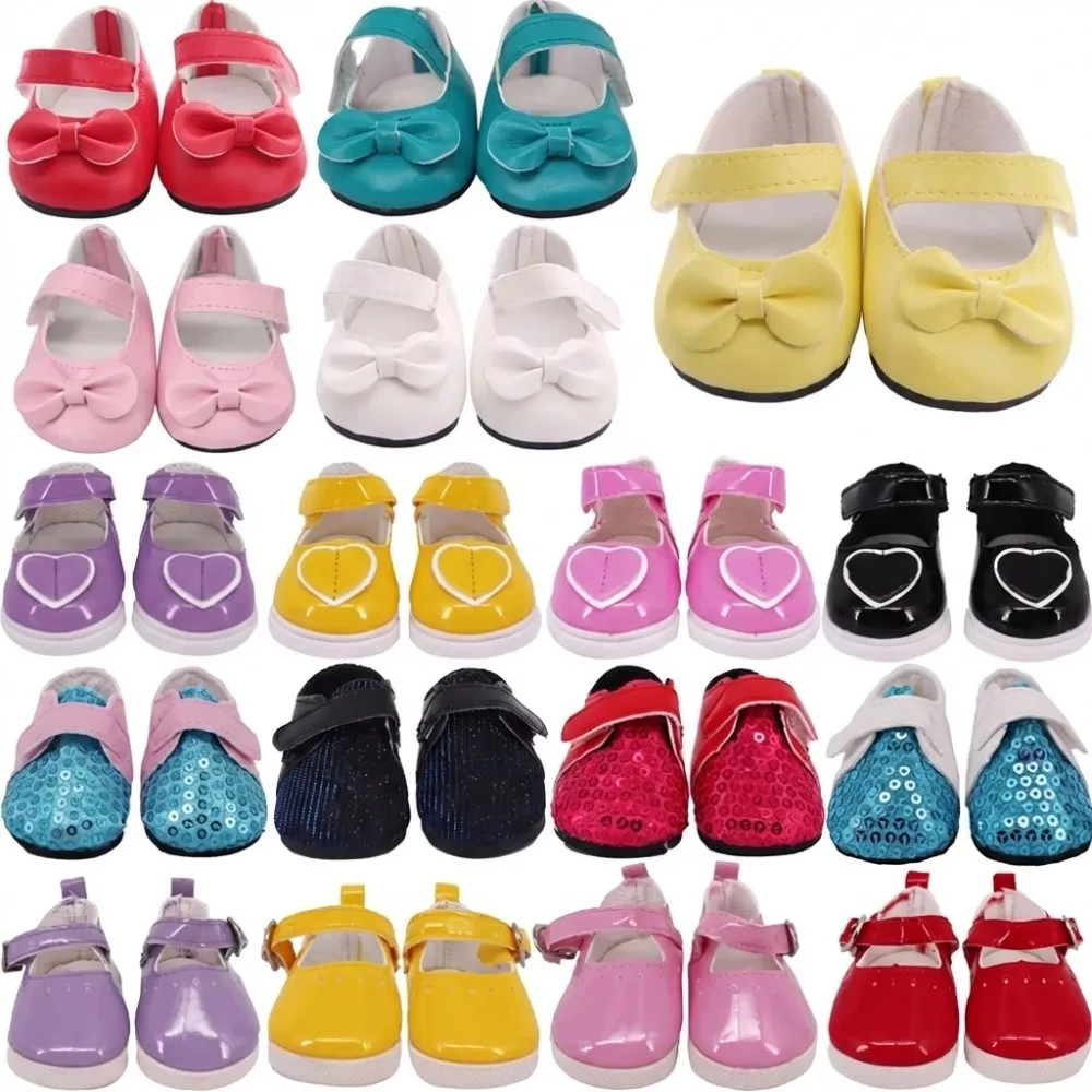 Zapatos para Muñecas con Lazo/Corazón y Hebilla Recta para Muñecas Americanas de 18 Pulgadas y Muñecas Bebé de 43 cm, Accesorios, Regalo para Our Generation