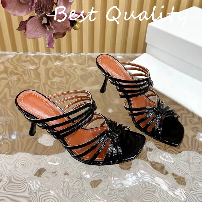 

2024 Summer Women's High Heels Party Shoes for Women Ankle Buckle Stilettos Ladies Genuine Leather Square head thin heel