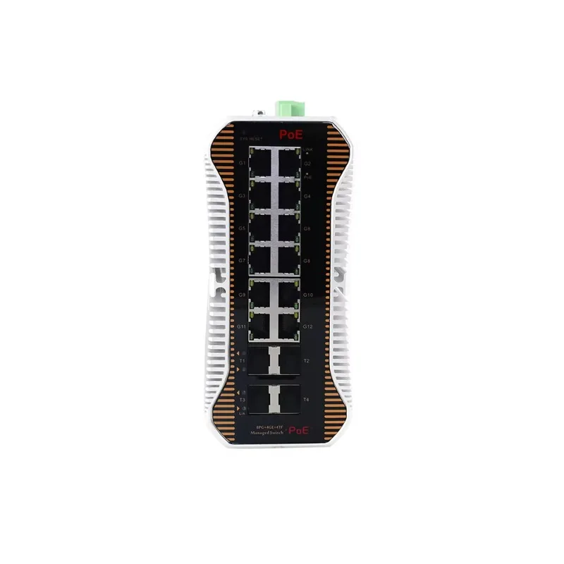 16-port 10G Uplink L2+ Managed Industrial PoE Switch Ethernet Switch with 4 Port 10G SFP+ Fanless Plug and Play Network Switch