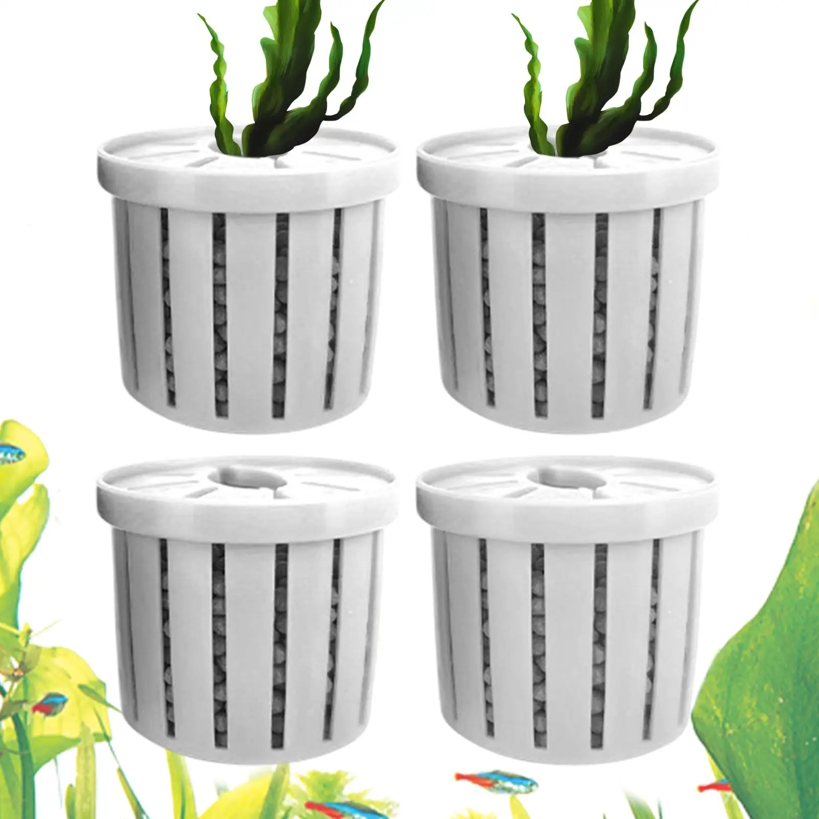 

Aquarium Plant Holder 4 Pieces Hydroponic Fish Tank Planter Stable Porous Pot Planting Basket for Landscape Decoration Window