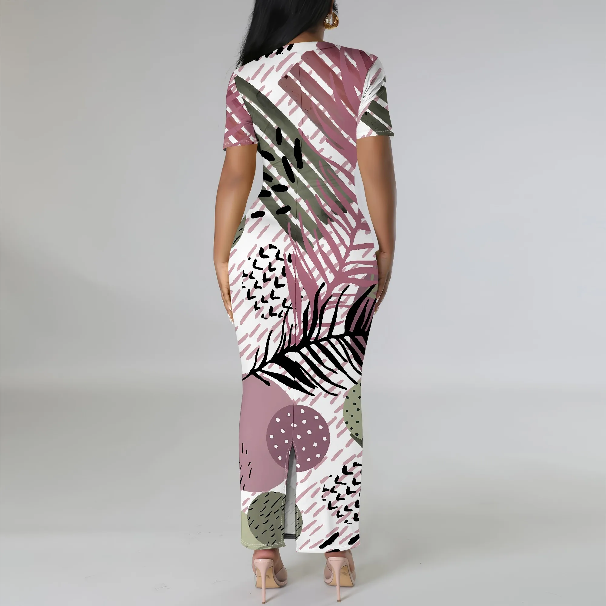 Colorful Artistic Doodle Bodycon Maxi Dress Women’s Short Sleeve Casual Abstract Print Fashion