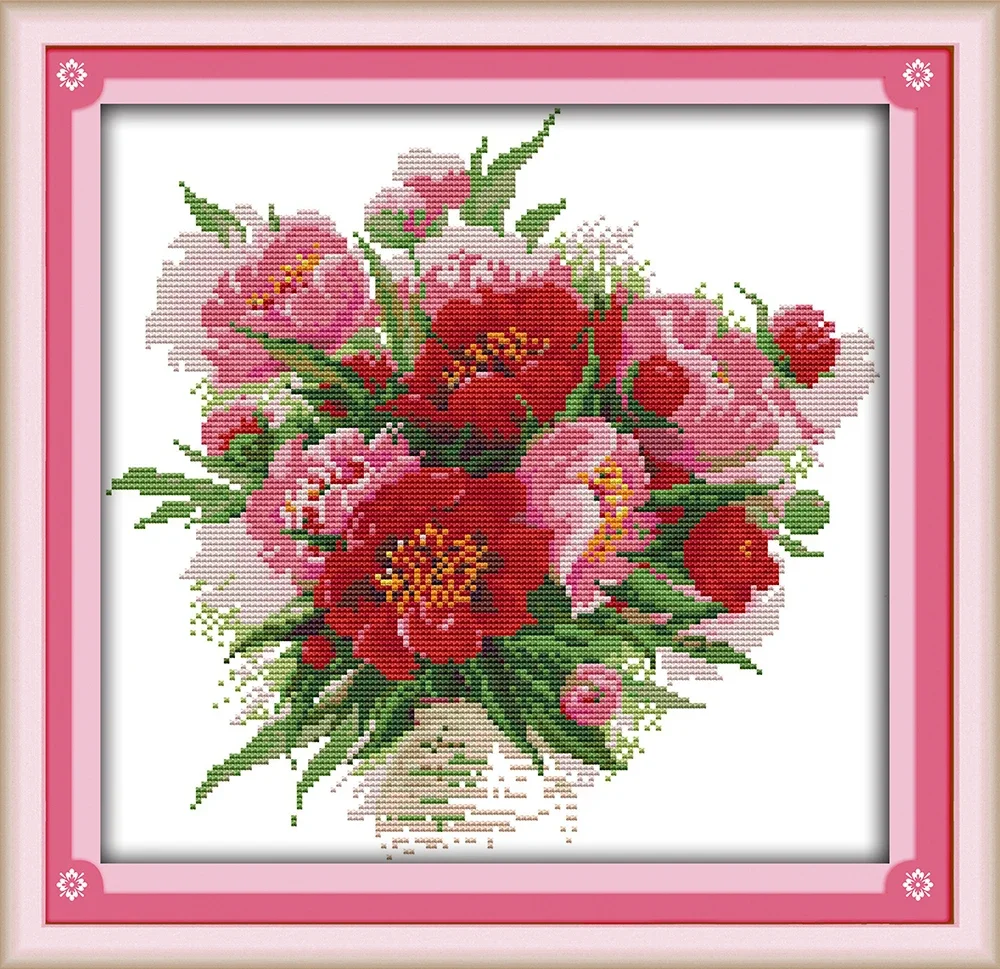 

Joy Sunday New Printed Cross Stitch Kit Easy Pattern Aida Stamped Fabric Embroidery Set- The Bright Flowers