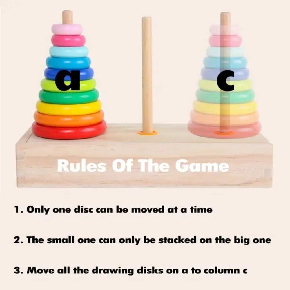 Tour Hanoi en bois, Design classique, entraînement à la motricité Fine, jeux empilables arc-en-ciel avec boîte de rangement, couleurs arc-en-ciel