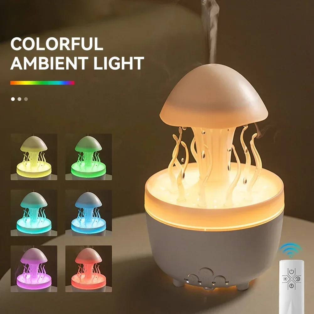 Rotate Raindrop Aromatherapy Machine Simulated Seagrass Air Humidifier Remote Control Color Light Essential Oil Aroma Diffuser