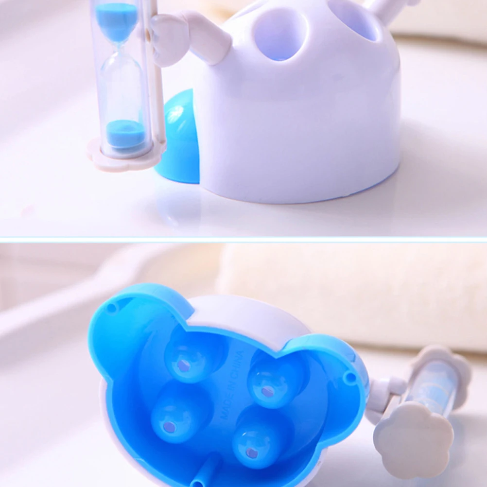 

1pc Creative Cartoon Toothbrush Holder With Hourglass Timer 3-Minute Brushing Holes Storage Rack For Bathroom