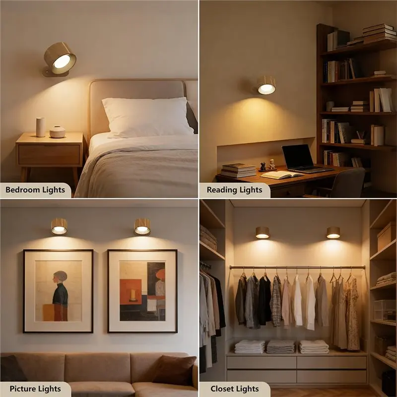 ABFU-Temp No Drill Installation 2-Pack Rechargeable LED Wall Sconces, Magnetic Design, Remote Control, 3 Color Temperature Optio