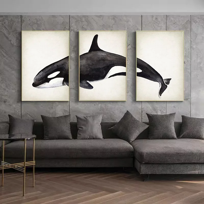 Shark 3 Pieces Minimalism Whale Poster and Print Ocean Animal Marine Canvas Painting Wall Art Picture For Living Room Home De