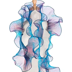 2ヤードが縫製装飾用のプリーツレースファブリックグラデーションオーガンザボーダー 10ベストセールスレースストレッチファブリック-9