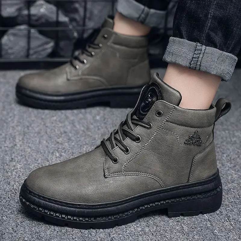 Lace Up Men's Boots Platform Rubber With Fur Size 44 Trendy 2025 Male Shoes Offer Hot Selling High Quality Non Slip Designer New