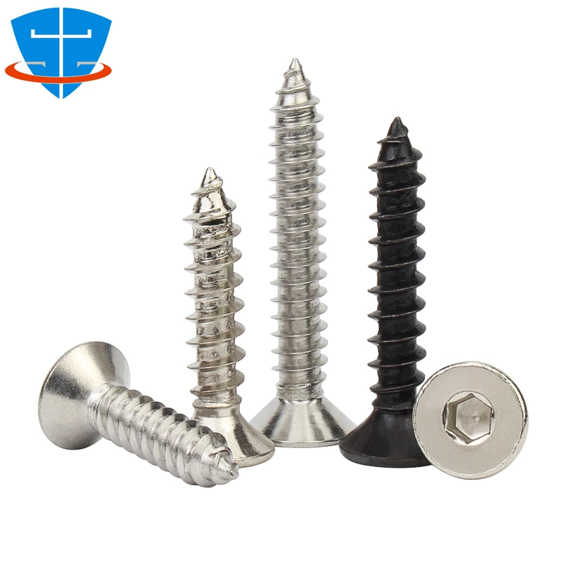 M2 M2.6 M3 M4 M5 M6 Black 8.8 High Hardness Countersunk Head Hex Hexagon Socket Self-Tapping Screws Flat Head Allen Audio Screw