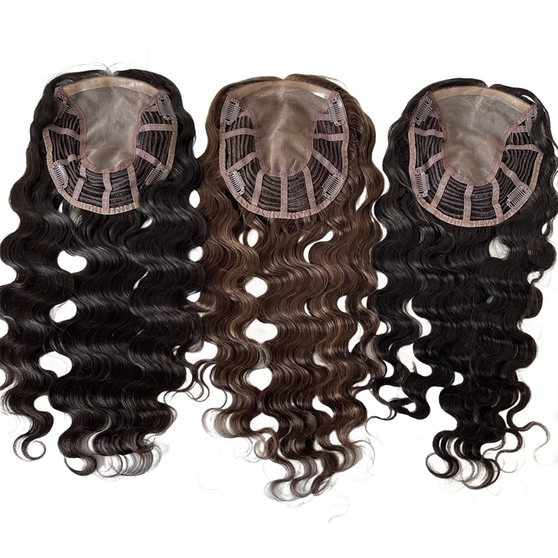 16 inches Burmese Virgin Human Hair Body Wave Natural Color 130% Density 6x7 Mono Topper for Woman