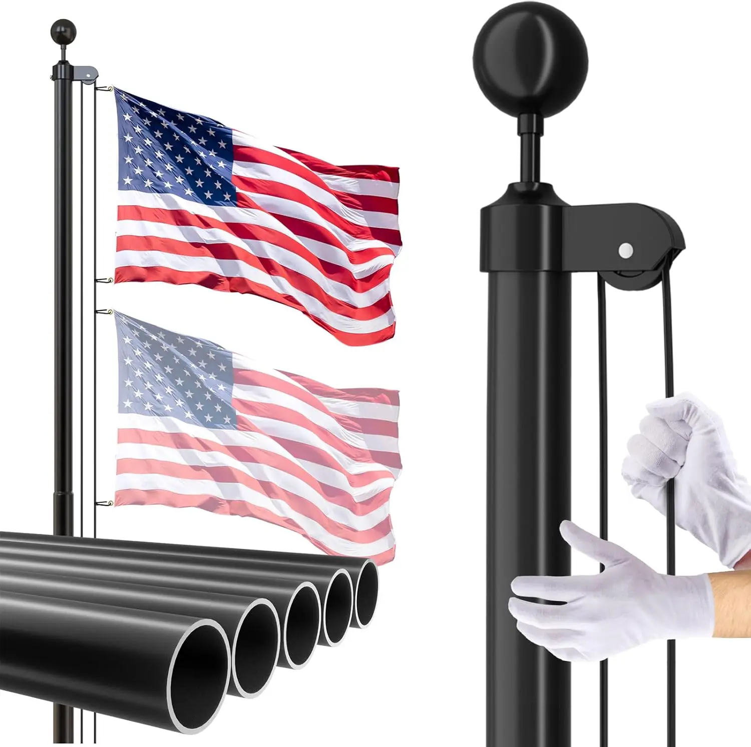 

14 Gauge Flag Pole for Outside In Ground - 20 FT Heavy Duty Flagpole Kit for Yard - Extra Thick Outdoor Flag Poles