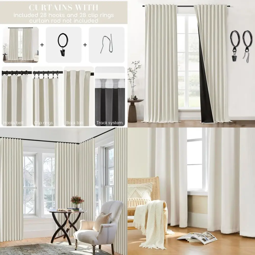 

105 Кремовые плиссированные плотные шторы с задней панелью, 2 панели для окон спальни и гостиной