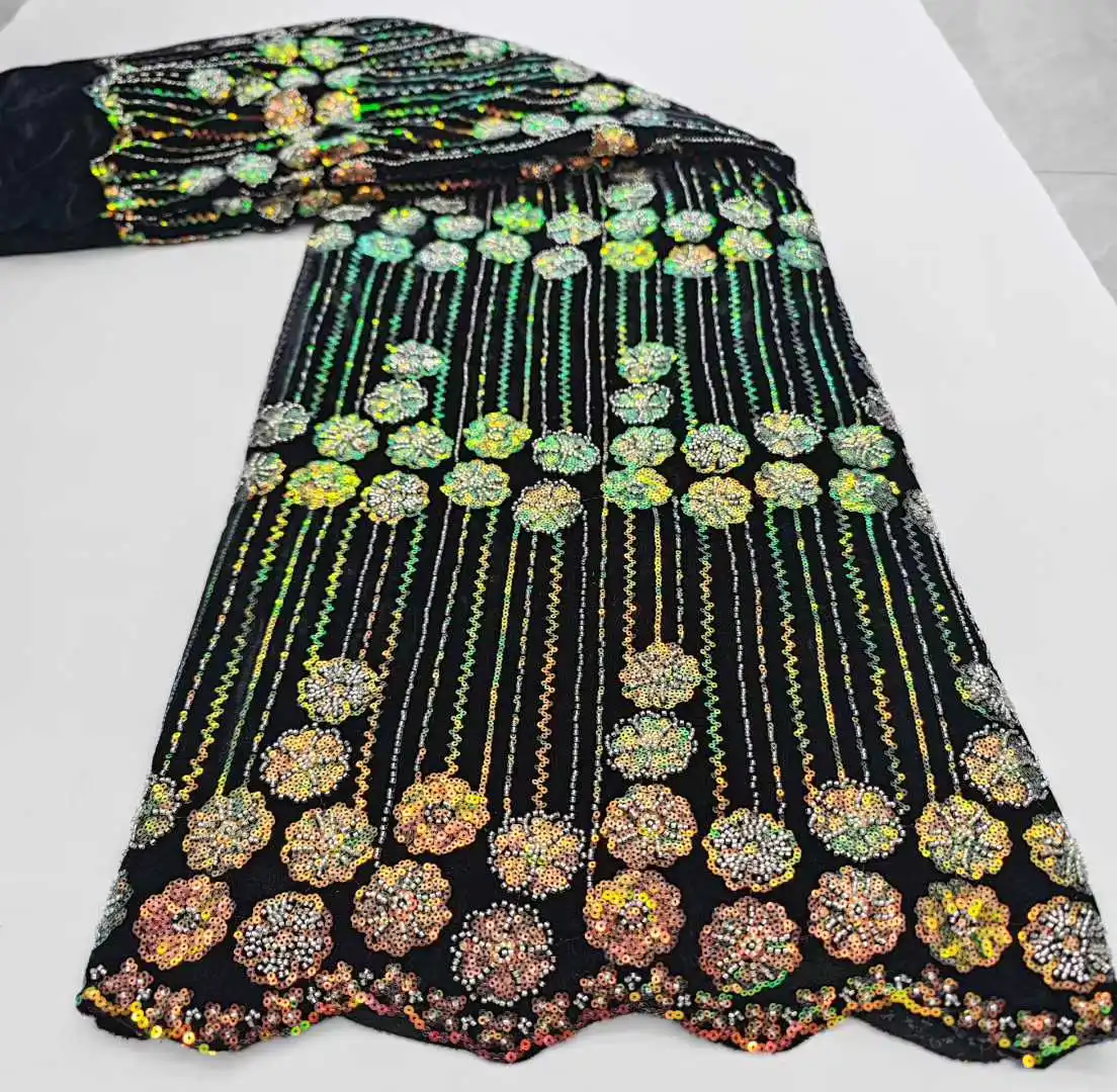 2025 nuevo diseño de lujo francés africano terciopelo tul encaje con cuentas lentejuelas malla encaje Nigeria tela francesa para vestidos de novia coser