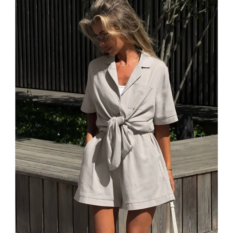 

2025 Loose Casual Summer Pants Set Women Fashion Short Sleeve Lapel Shirts Elactic High Waist Shorts Lady Casual Street Suit