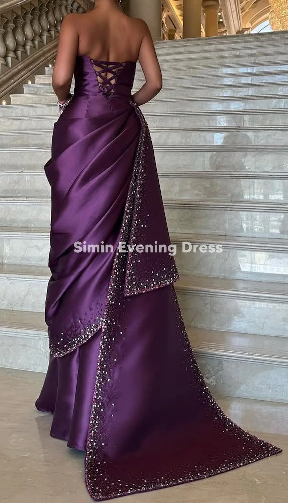 فساتين سهرة نسائية من Simin بدون حمالات مطرزة بطول الأرض مع فساتين أنيقة للحفلات بدون أكمام 2025 #5