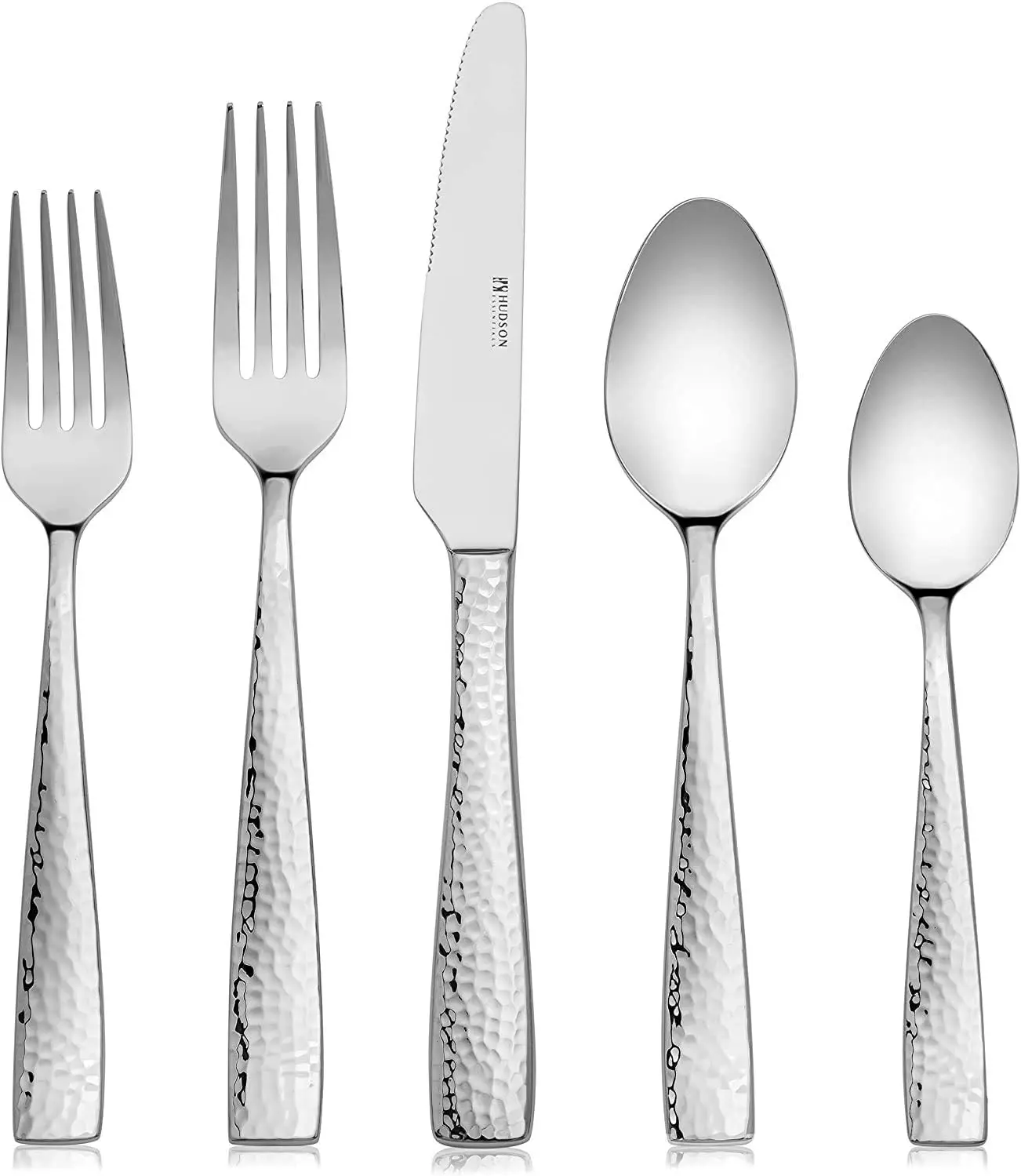 Essentials 60-Piece Hammered 18/10 Stainless Steel Silverware Cutlery Set, Flatware Service for 12