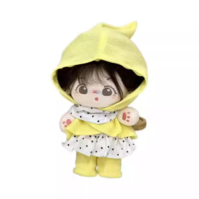 20 cm Plüsch Puppe Kleidung Handgemachte Süße Nette Gelbe Pullover Schuhe Weiß Polka Dots Halstuch Mode Set Für Puppe Zubehör
