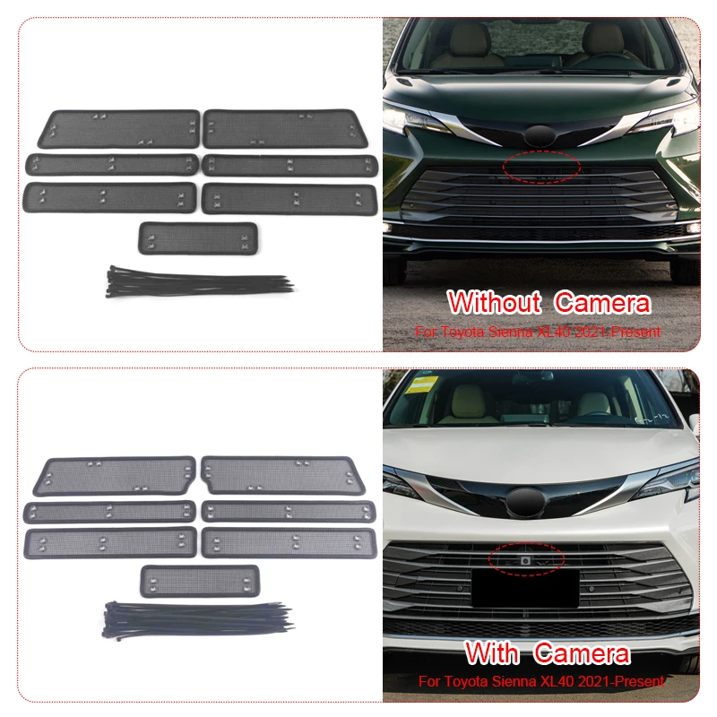 7pcs Car Insect Screening Mesh Front Grille Insert Net Stainless Steel For Toyota SIENNA XL40 2021-2025 Auto Accessories