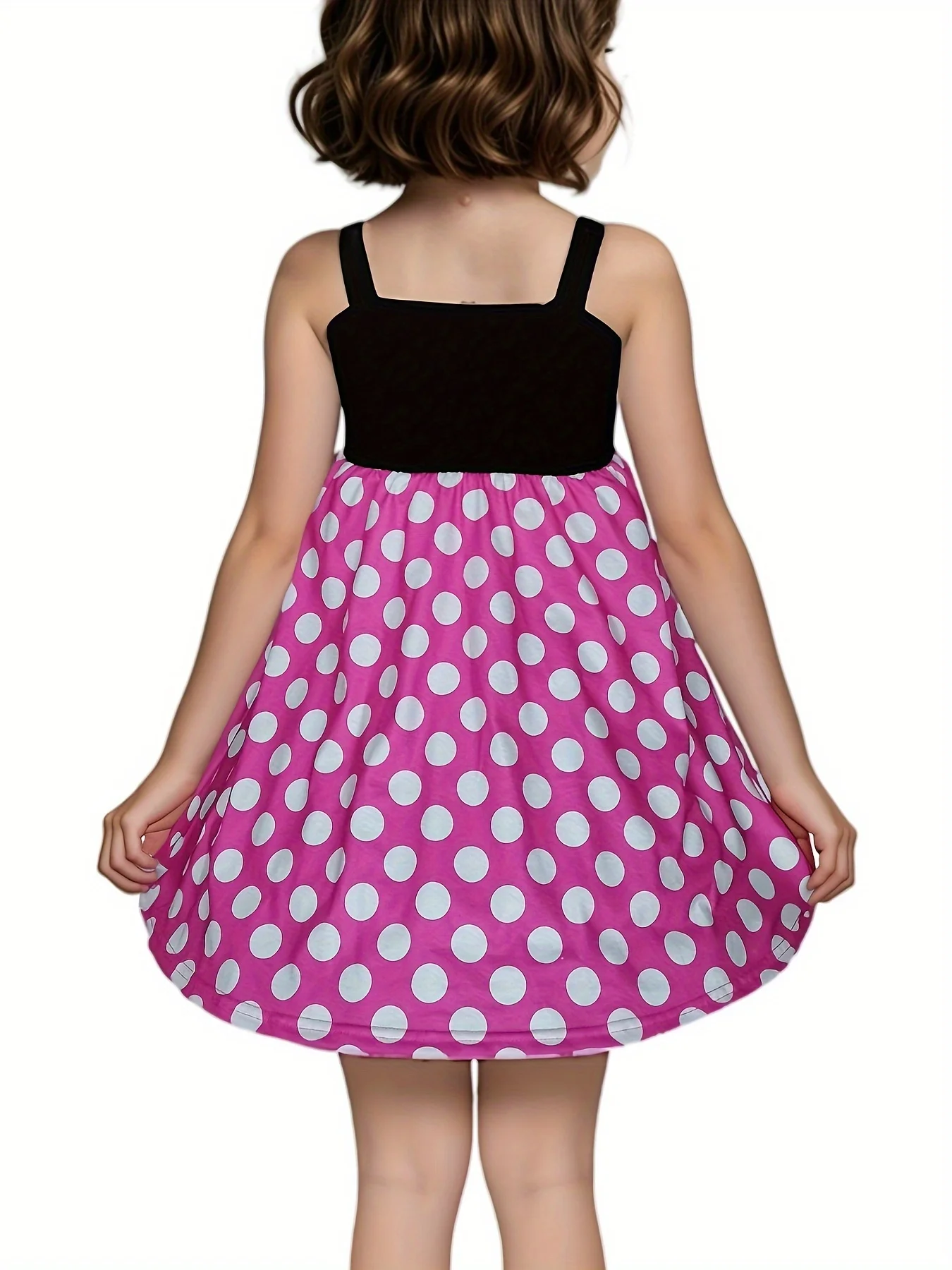Girl Pink Dots Princess Inspired Dress Twirl Soft For Play Halloween Daily Wear Cute Dress With Bow