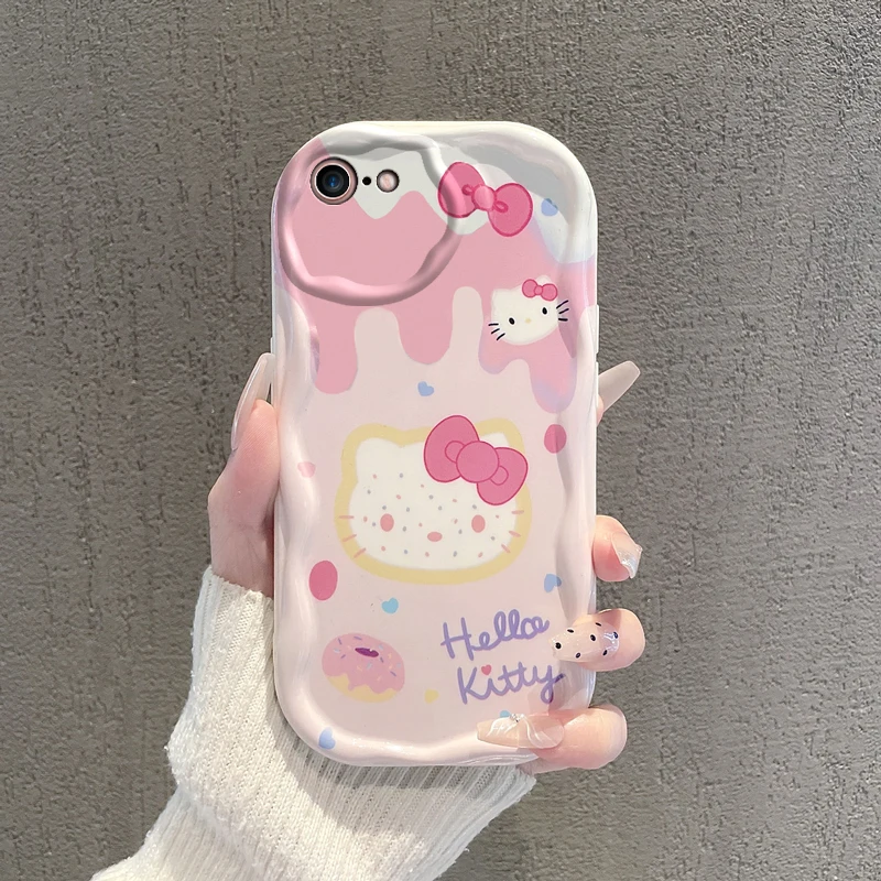 Custodia Hello Kitty Kawaii Ice Cream con supporto e cordino per iPhone 15 14 13 12 11 XS/XR 7/8 Pro Max Sanrio Custodia protettiva
