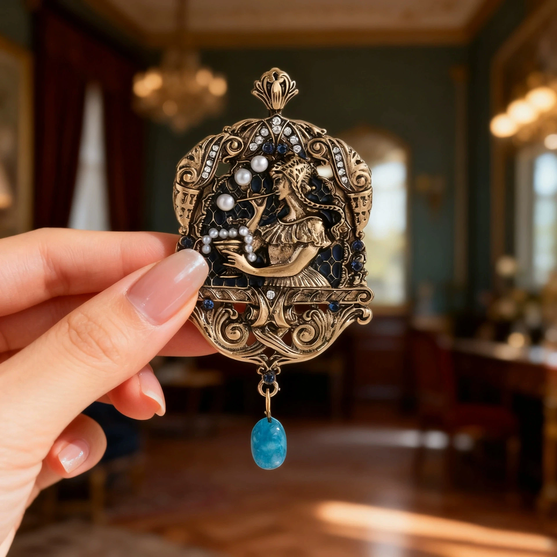 

Винтажная брошь из сплава в придворном стиле, аксессуар для броши принцессы на груди тяжелой промышленности с цветком