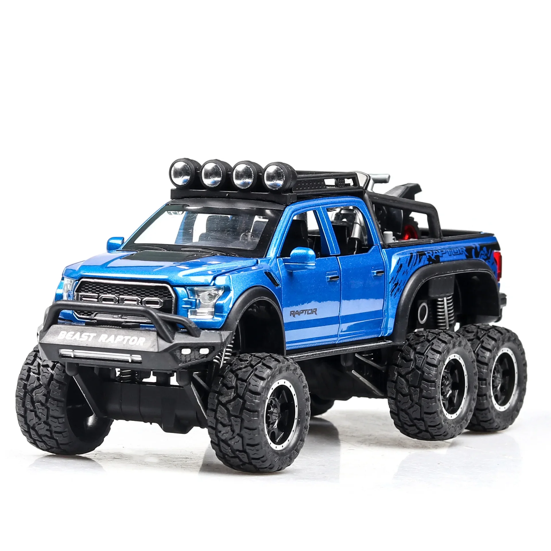 1:24 Pickup Trucks for Boys F150 Raptor Diecast Metal Model Car with Sound and Light for Kids Age 3 Year and Up Blue