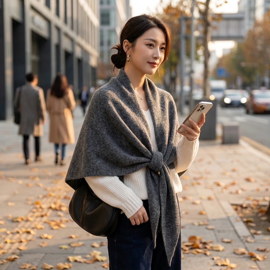 Triangle Shawl Wool Blend Thick Knit Wrap Warm Cape Poncho Style Neck Cover for Fall Winter Commuting Outdoor Daily Wear