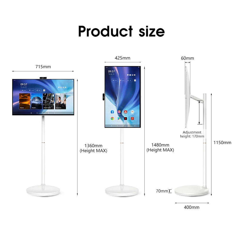 32 Inch Touch Screen TV Smart 8-core CPU Android OS 8+128GB Built-in Battery With Camera Smart Portable TV Rotation Mon tor