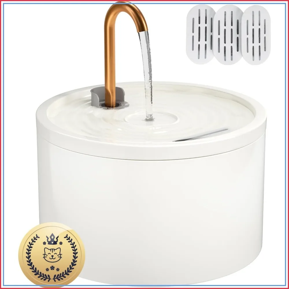 2.1L Ceramic Cat Water Fountain, All-Ceramic Body & Pure Copper Spout, Automatic Pet Drinking Fountain with Ultra-Quiet Pump, 3 Filters & Sponge
