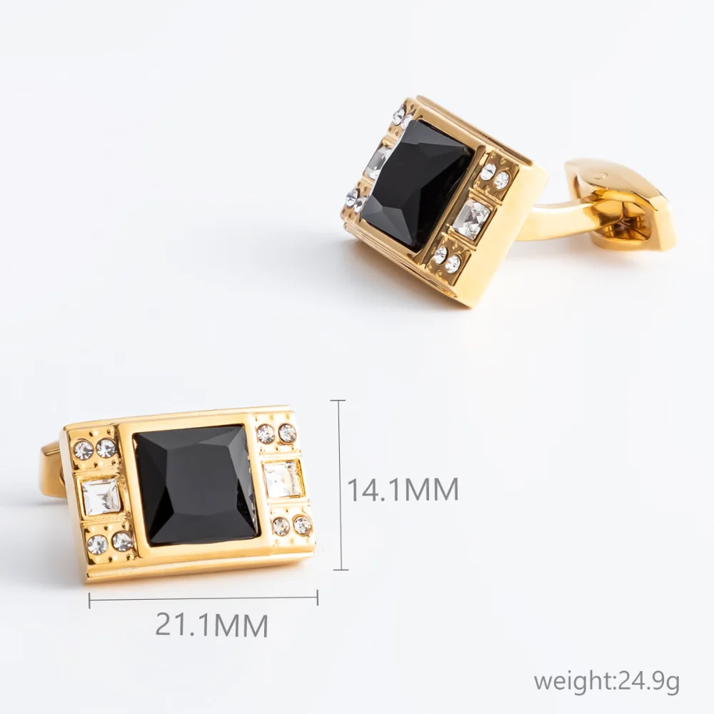 Black Gold Square Diamond Studded Cufflinks Men's Business Dress Cuff Nails Men's Formal Attire Banquet Wedding Accessories