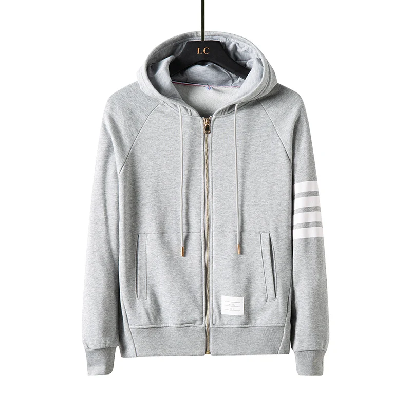 Spring and Autumn Sweater Men\'s Cardigan Zipper Four-bar Casual Jacket Cotton Large Size Loose Couple Sports Hooded Top Hoodie