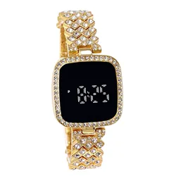 Women's Crystal Bracelet Watch Easy to Read Square Dial Touch Screen Wristwatch Wonderful Watches Gift for Women