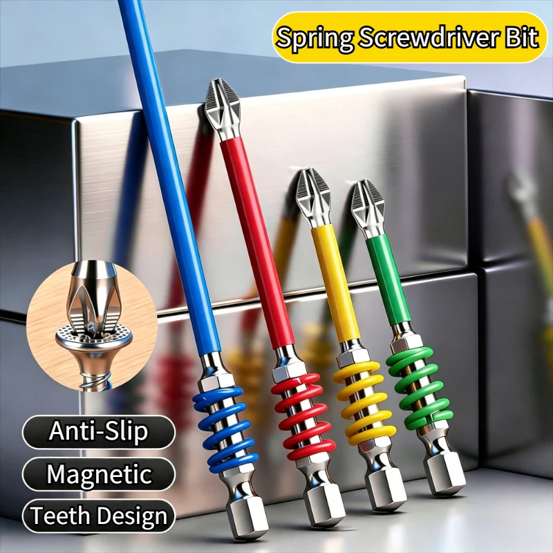 2pcs 65/70/90/150mm Anti-Slip Magnetic Phillips Bit with Spring Magnetic Screwdriver Bits PH2 Driver Screw 1/4'' Hex Shank Drill