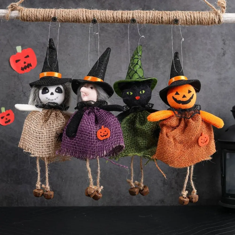 Witches Halloween linen Pendant Pumpkin Black Cat Witches Hangings Ornament Fabric Horror Pumpkin Pendant Halloween Decoration