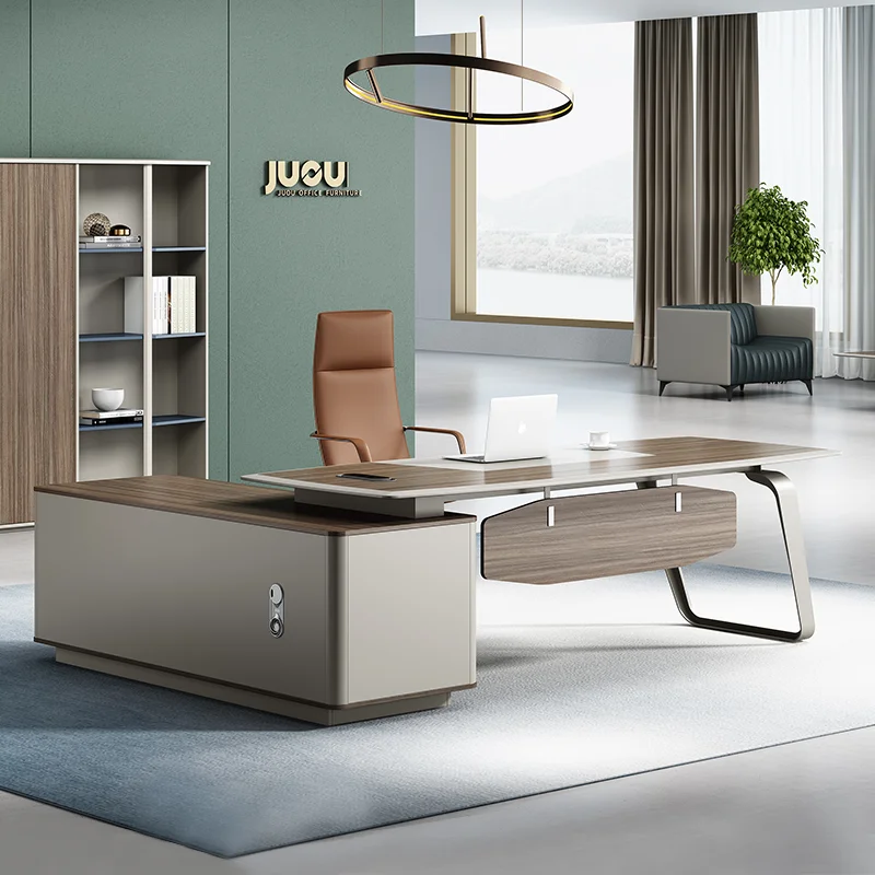 Custom Modern Office Furniture Desk L-Shaped Executive Desk BOSS CEO Work Office Table With Side Cabinet For Office Or School