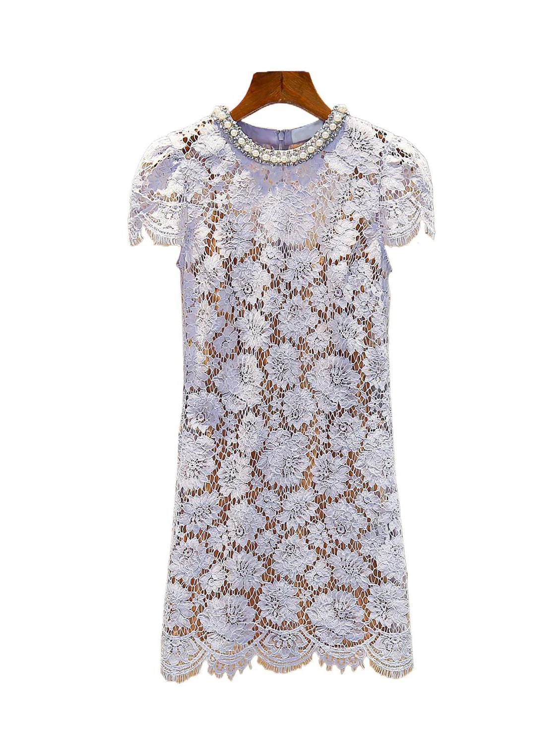 Ele Lace Drill impreziosito con cintura estiva Dr Vita alta ort Sve A-Line Silhouette Pendolarismo Sle rotondo Ne Zipper...