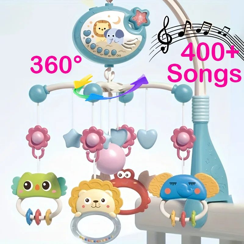 360° Musical Baby Crib Mobile Rotating Night Light Projection Bed Bell Toy Four Speed Timming Hanging Infant Newborn Bedside Gif