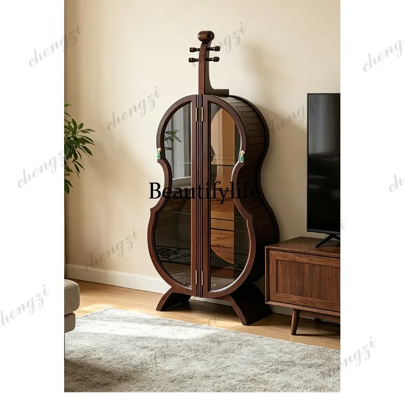 American retro, solid wood wine cabinet French glass display living room art decoration wine cabinet