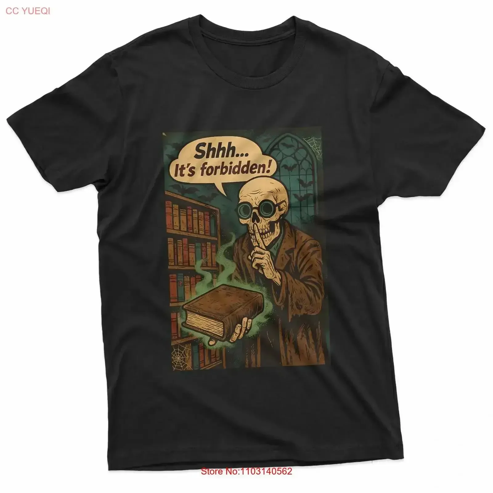 Forbidden Knowledge Skeleton Librarian Pop Art T Shirt vintage Washed designer clothes fashion streetwear Breathable vintage