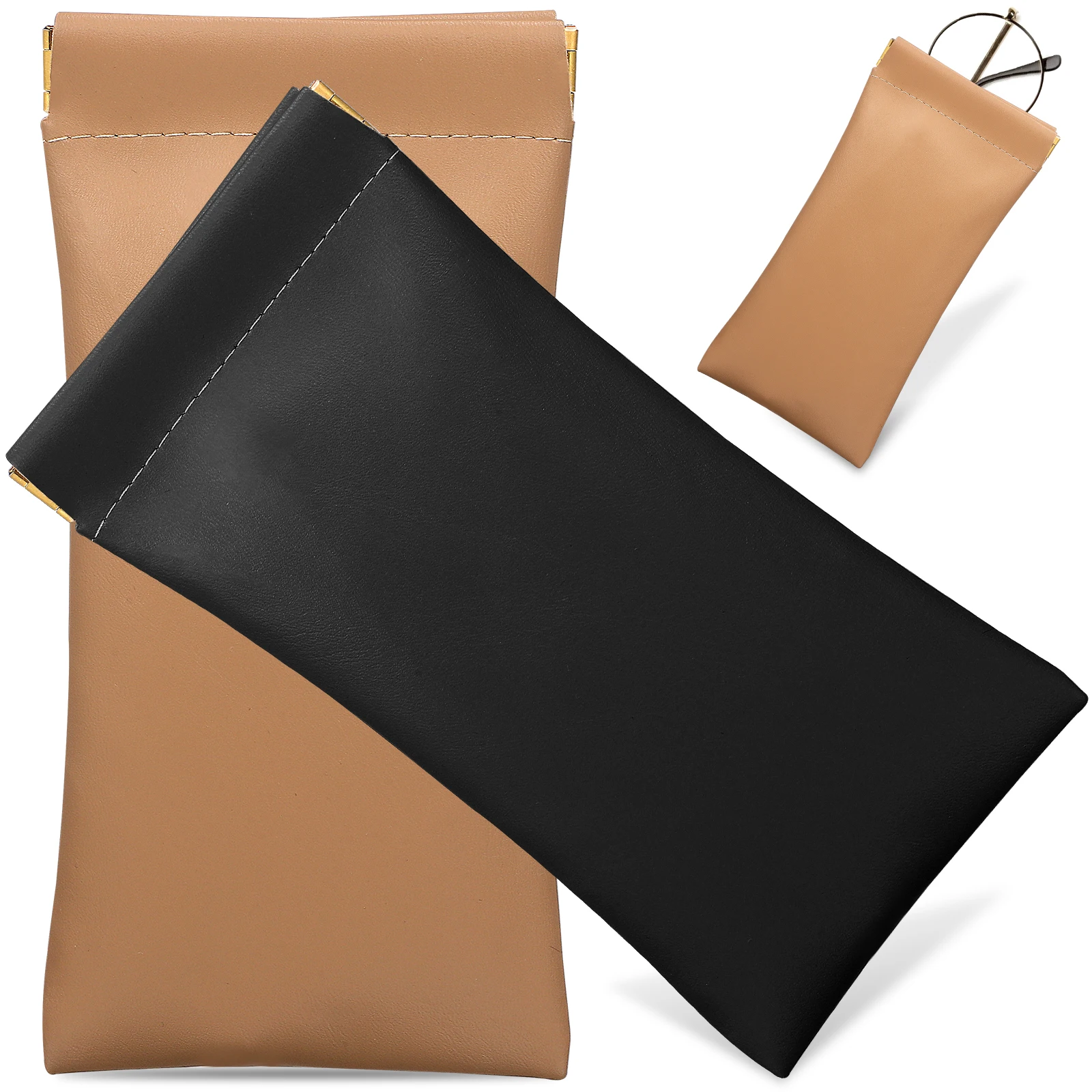 

2 pcs Sunglasses Case Protective Eyewear Storage Box Auto Close Squeeze Top Pouch No Zipper Anti Scratch Lightweight for Glasses