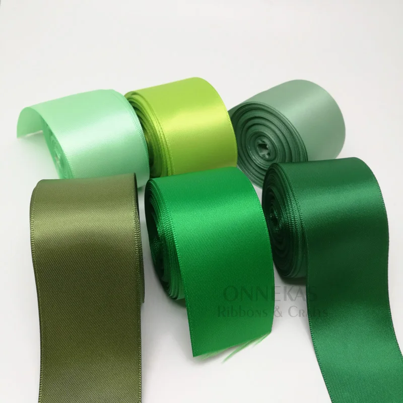 100Yards 6/9/13/16/19/25/38mm GREEN Double Sided Satin Ribbon Solid Color Silky Ribbons 100% Polyester Dense Fabric Tapes